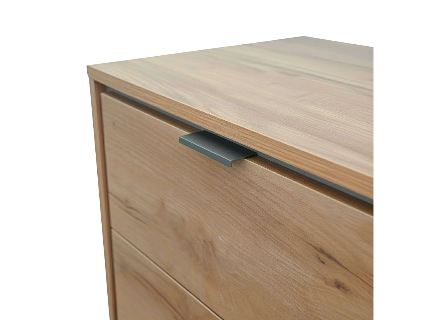 Mesa de cabeceira Sforza com 2 gavetas, em melamina de carvalho natural, 56x53x39,5 cm