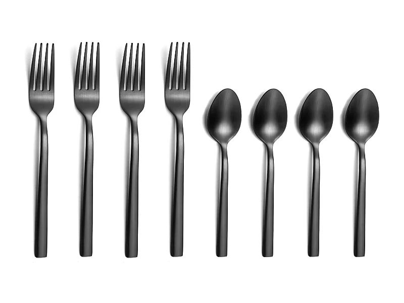 Escade Noir Satiné - Lot de 4 cuillères moka et 4 fourchettes à gâteau