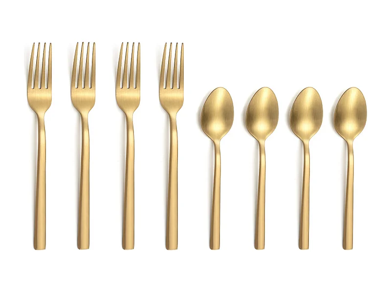 Escade Doré Satiné - Lot de 4 cuillères moka et 4 fourchettes à gâteau