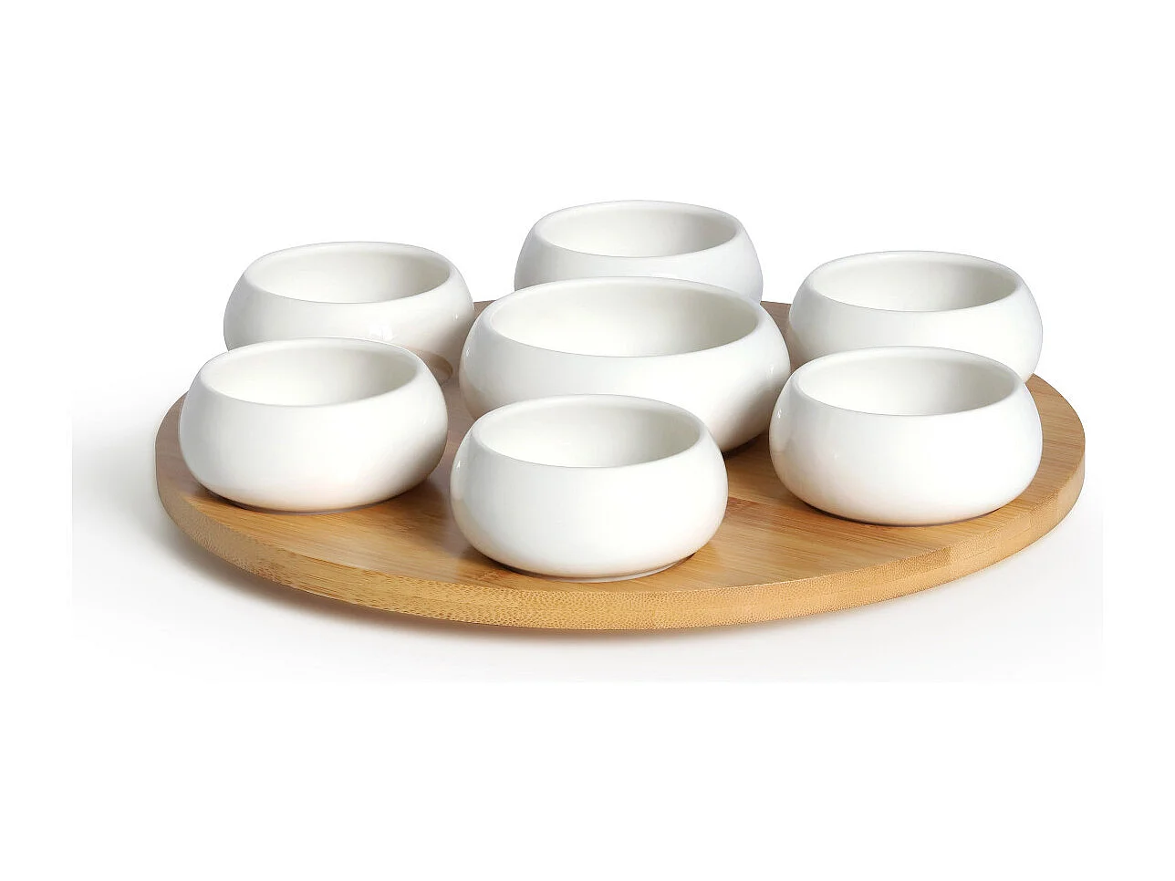Tapas - Set 7 coupelles apéritives en céramique avec plateau en bambou tournant