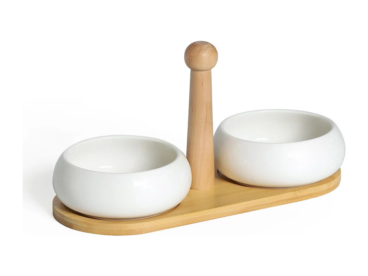 Tapas - Set de 2 coupelles apéritives en céramique avec plateau en bambou