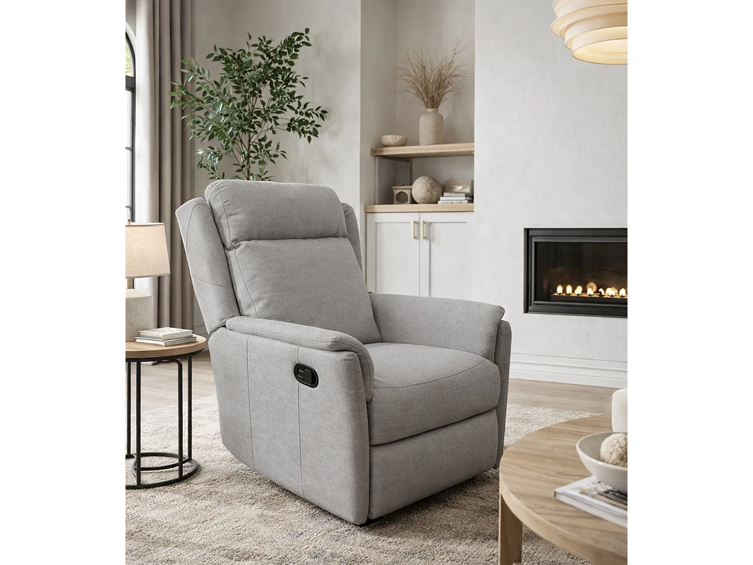 Sillón relax reclinable por palanca de 107x72x98 cm tapizado en tejido color gris Nievis