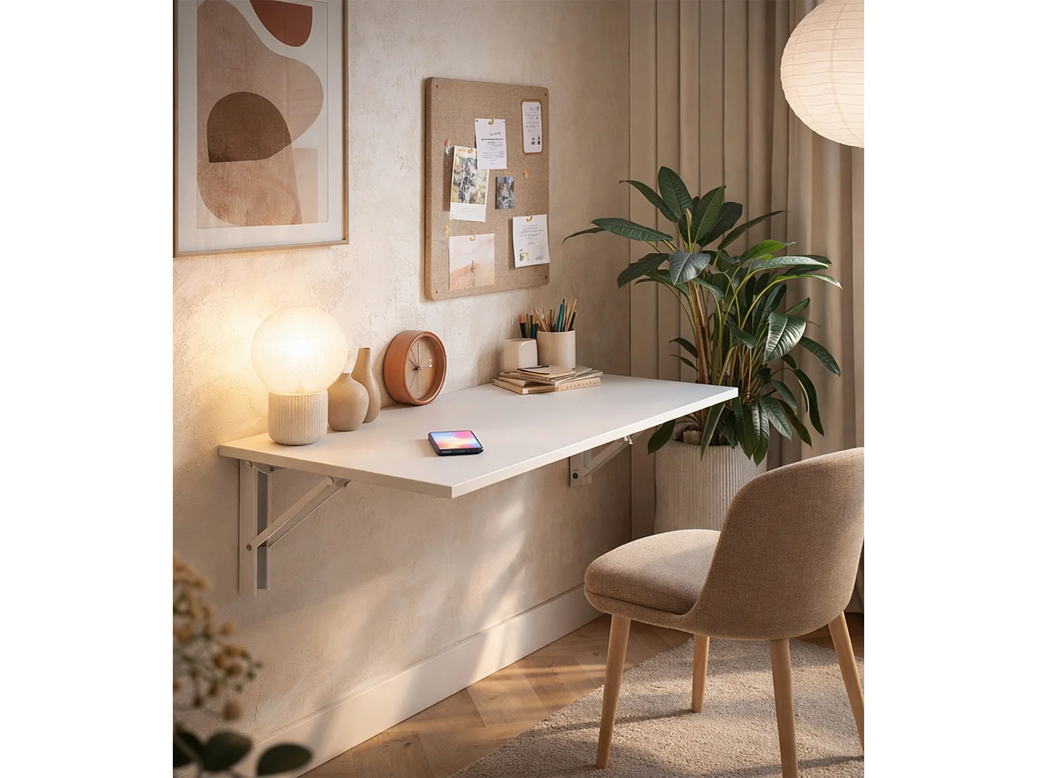 Mesa plegable de 21-50x78x5-50 cm en melamina y metal en color blanco Plex