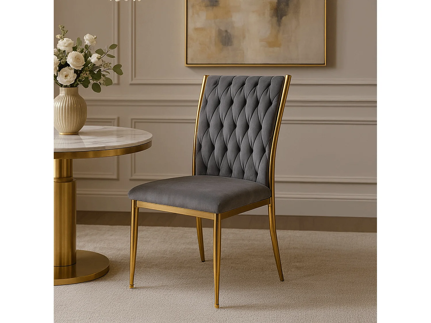 Chaise DAN Grise en Velours