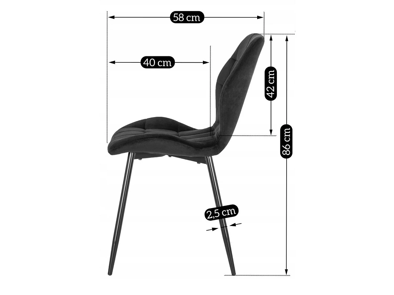 Dining Chair LUCKY Black Velour