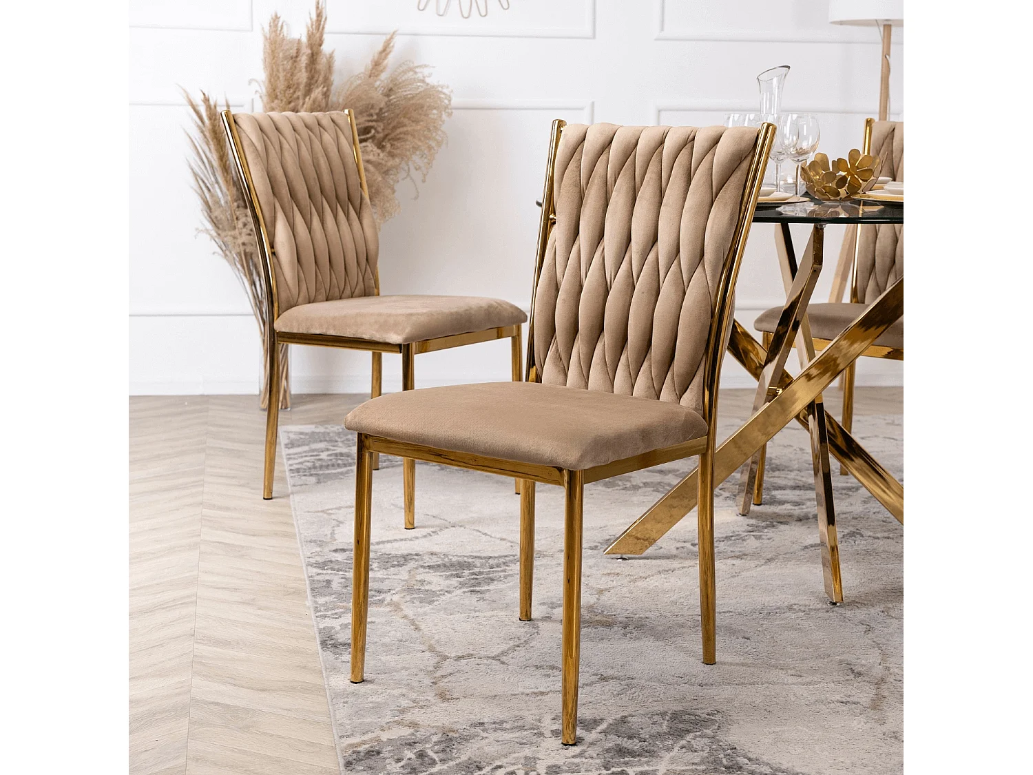 Chaise DAN Beige en Velours