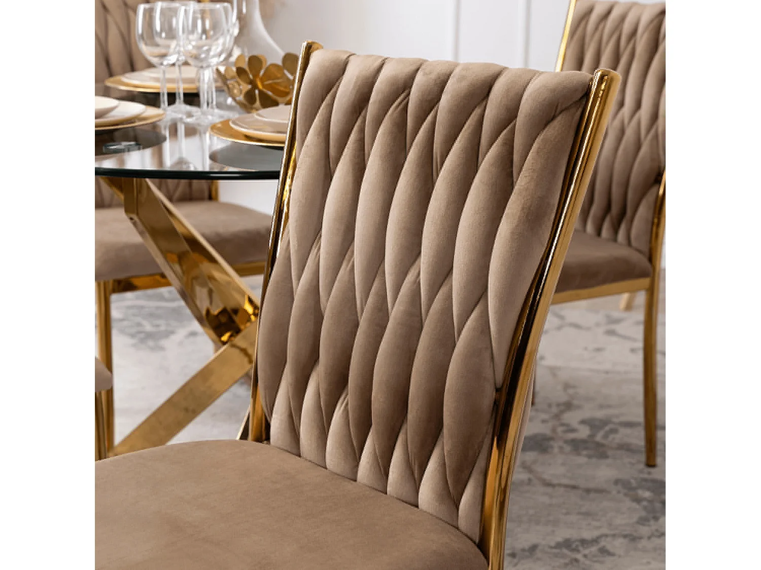 DAN Dining Chair Beige Velour