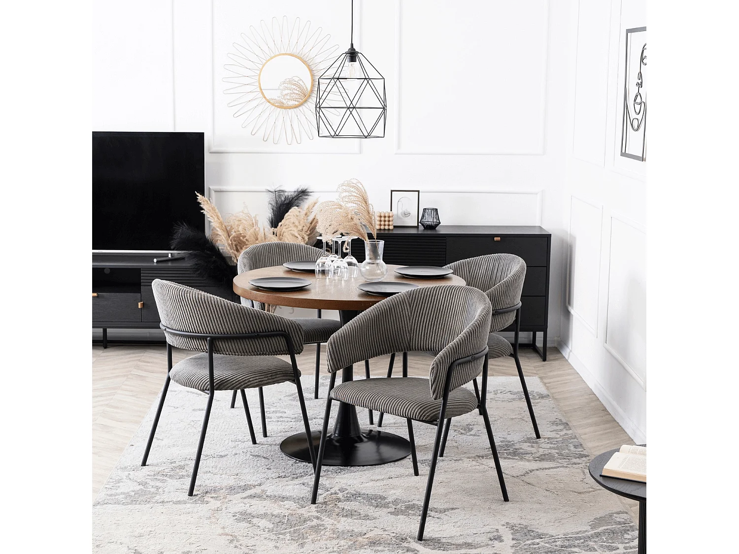 Chaise TINKA Grise en Velours Côtelé