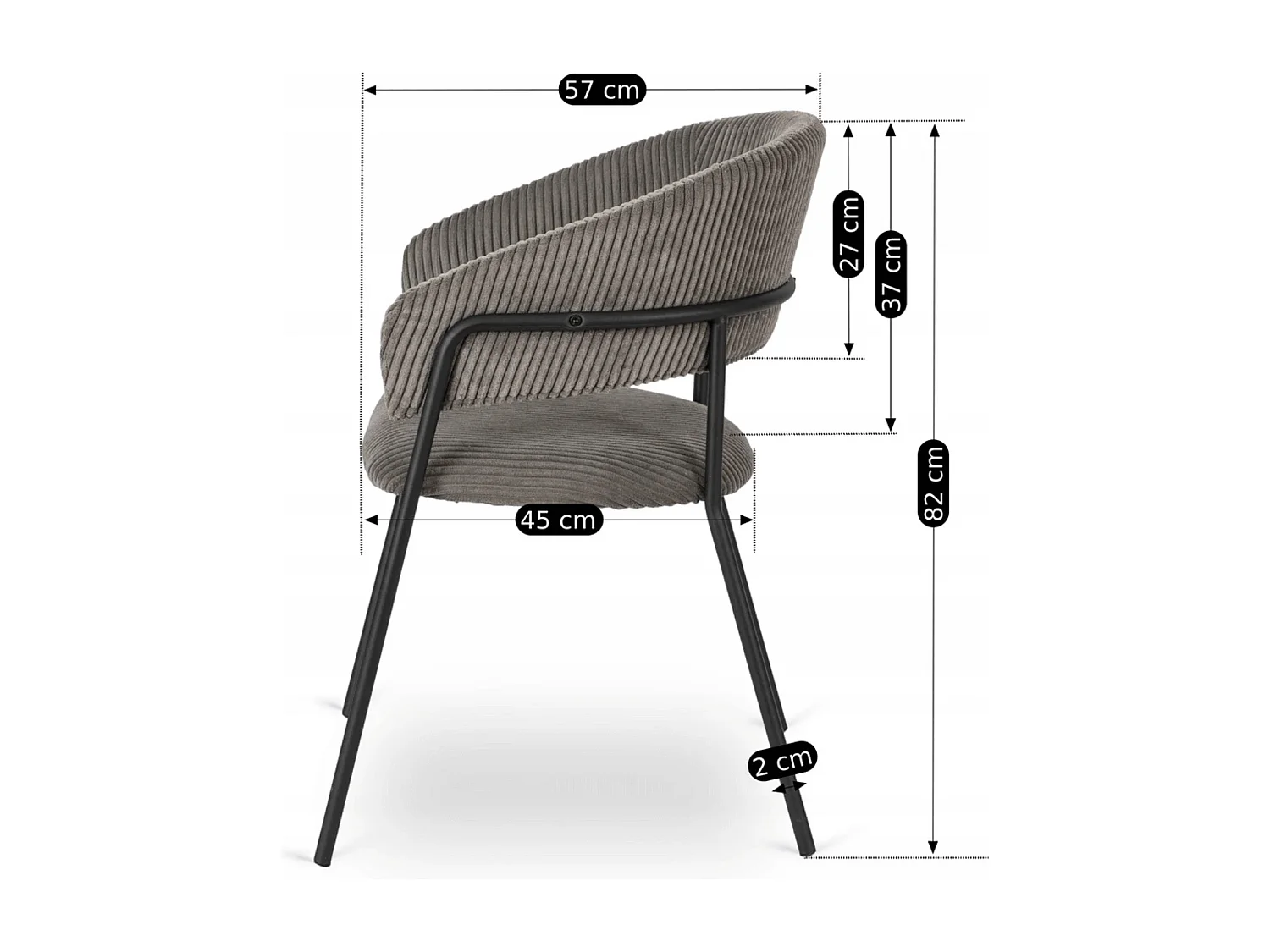 Chaise TINKA Grise en Velours Côtelé