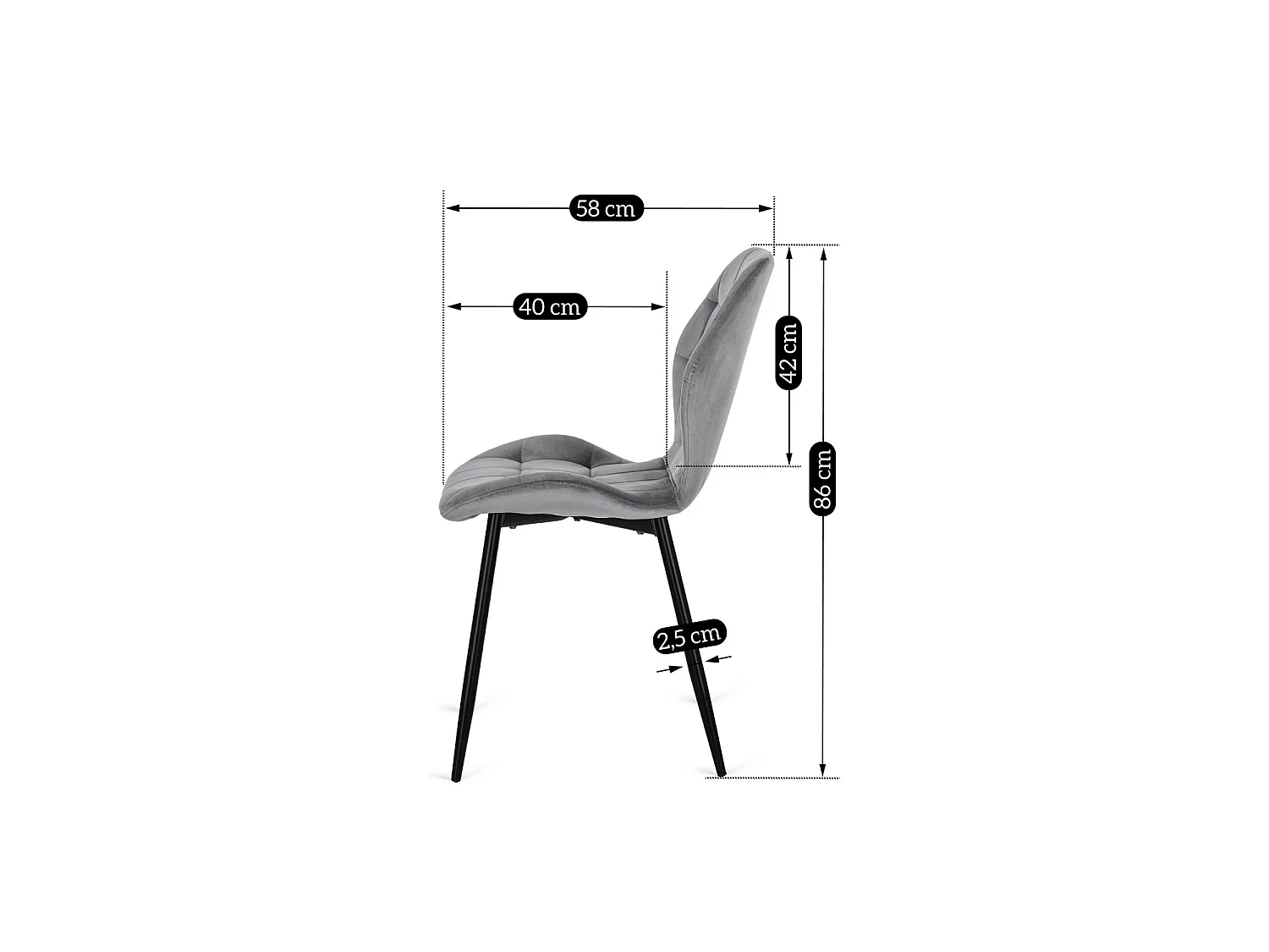Dining Chair LUCKY Grey Velour