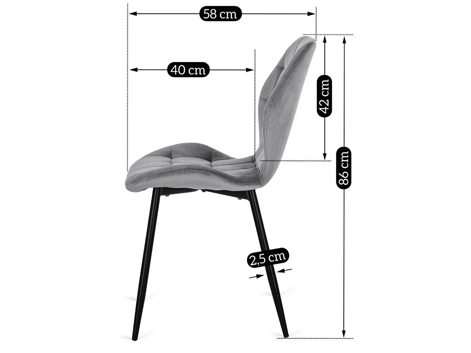 Dining Chair LUCKY Grey Velour