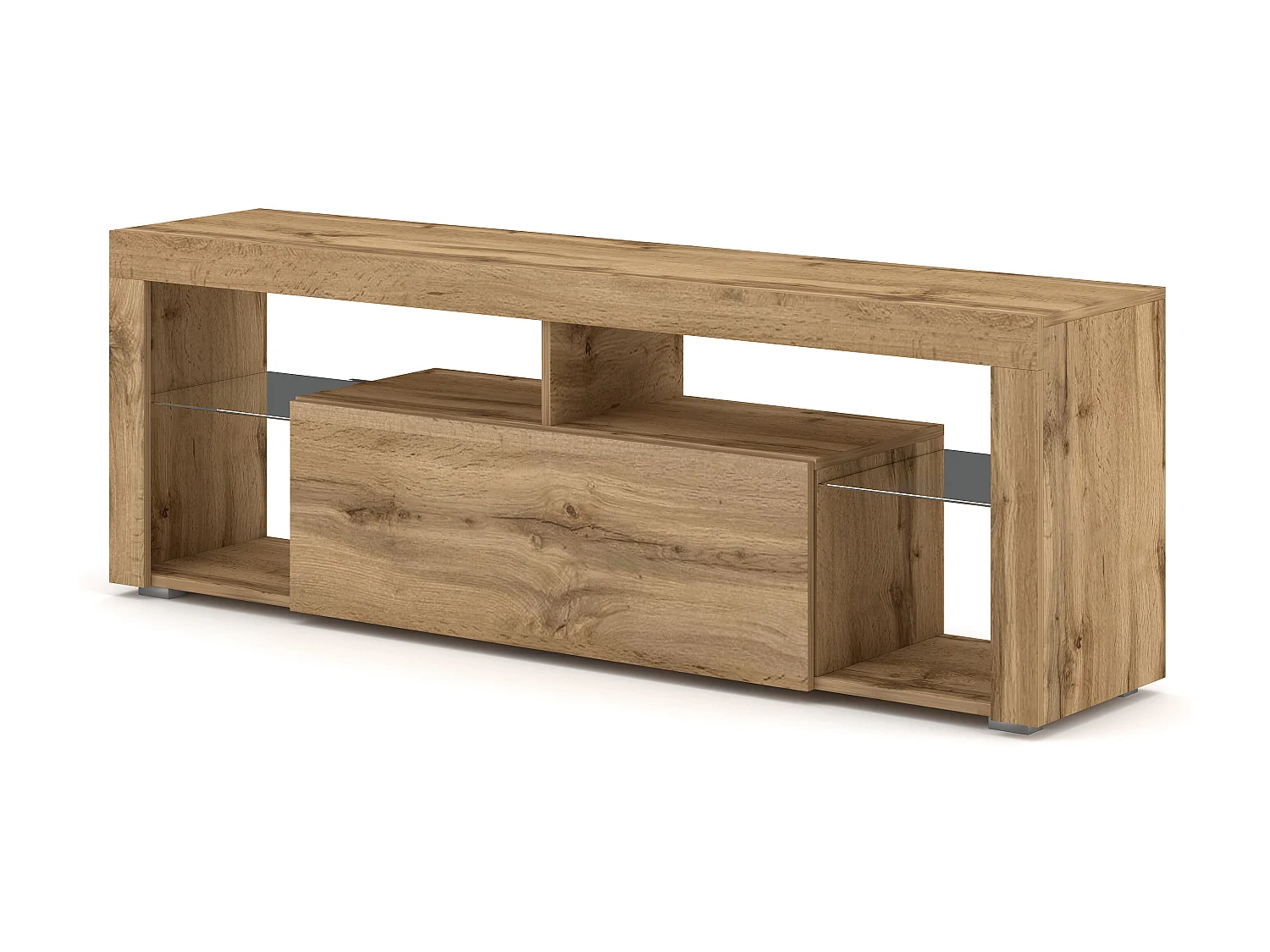 Meuble TV EVEREST coloris chêne 140x35x50 cm-Beige-Beige-140 --