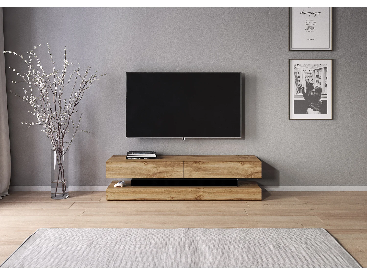 Armoire murale pour téléviseur mural Fly 140 chêne wotan