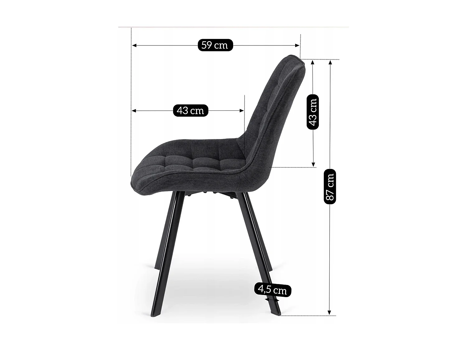 Chaise RICK 2 Noire Rembourrée
