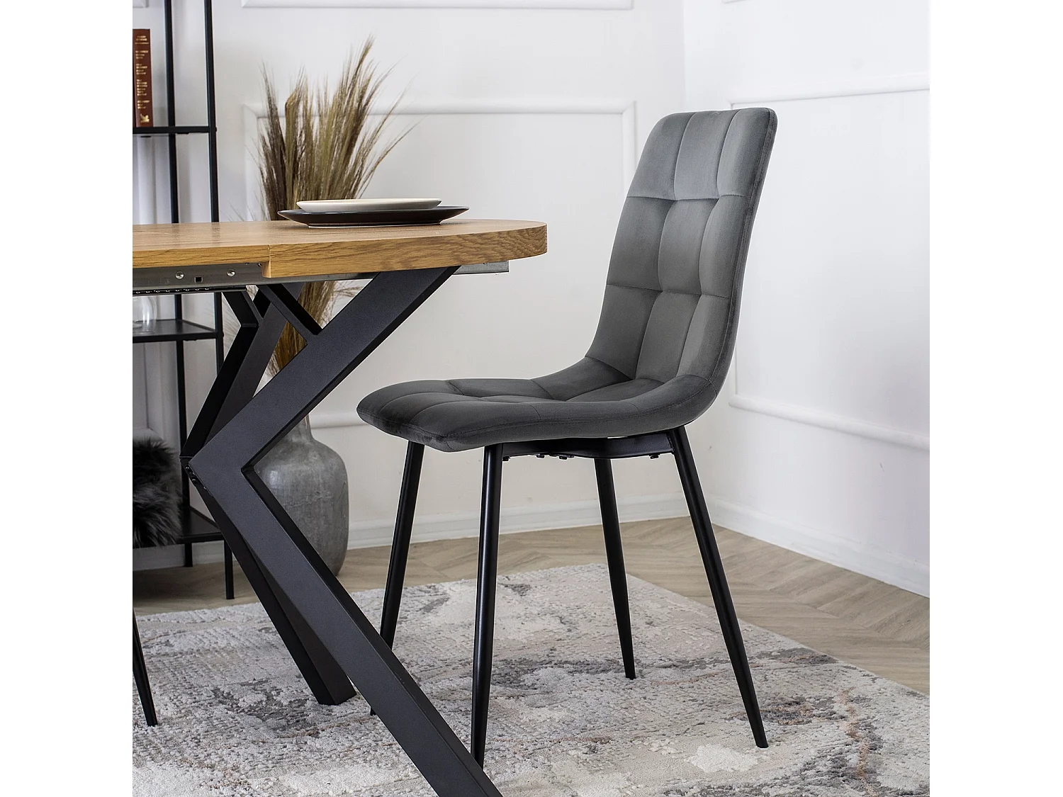 Chaise PERU Grise en Velours