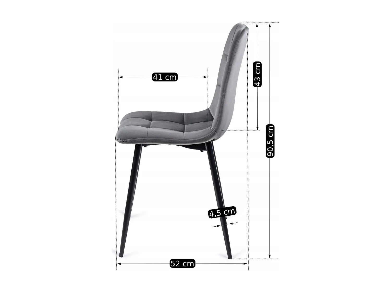 Chaise PERU Grise en Velours