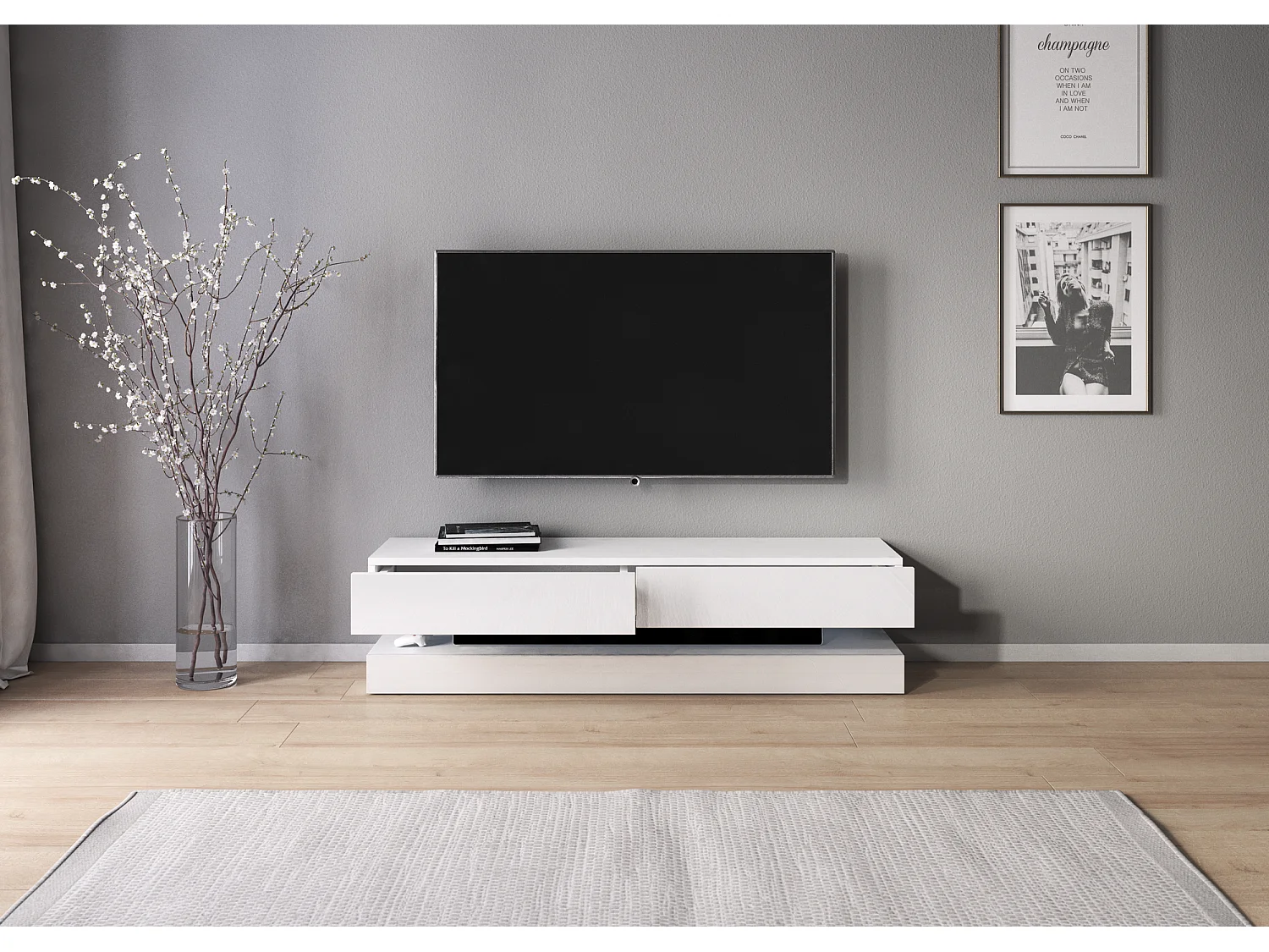 Armoire murale pour téléviseur suspendu Fly 140 blanc / blanc brillant