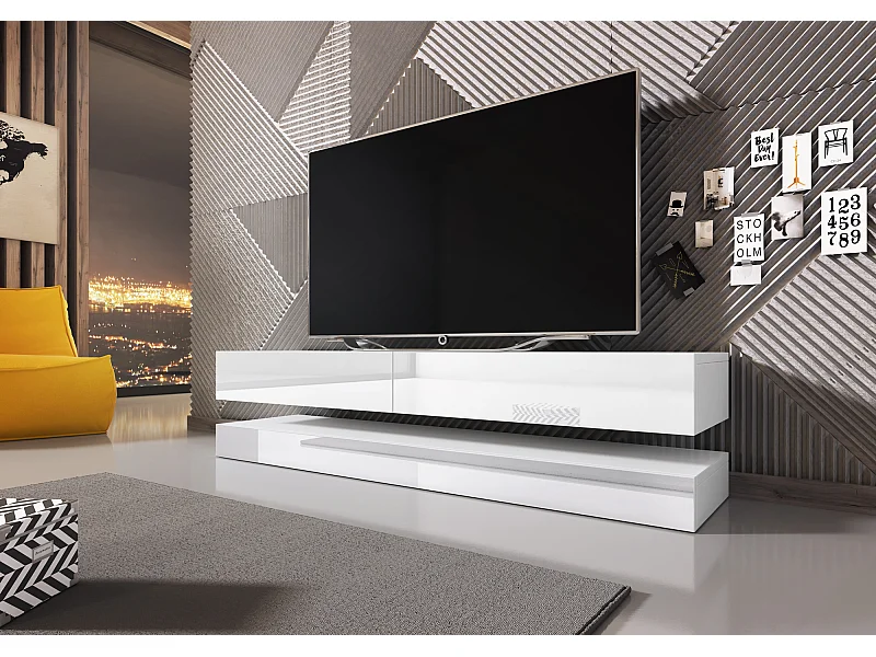 Armoire murale pour téléviseur suspendu Fly 140 blanc / blanc brillant