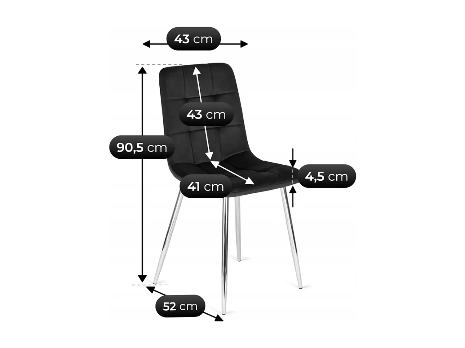 Chaise CESAR Noire en Velours