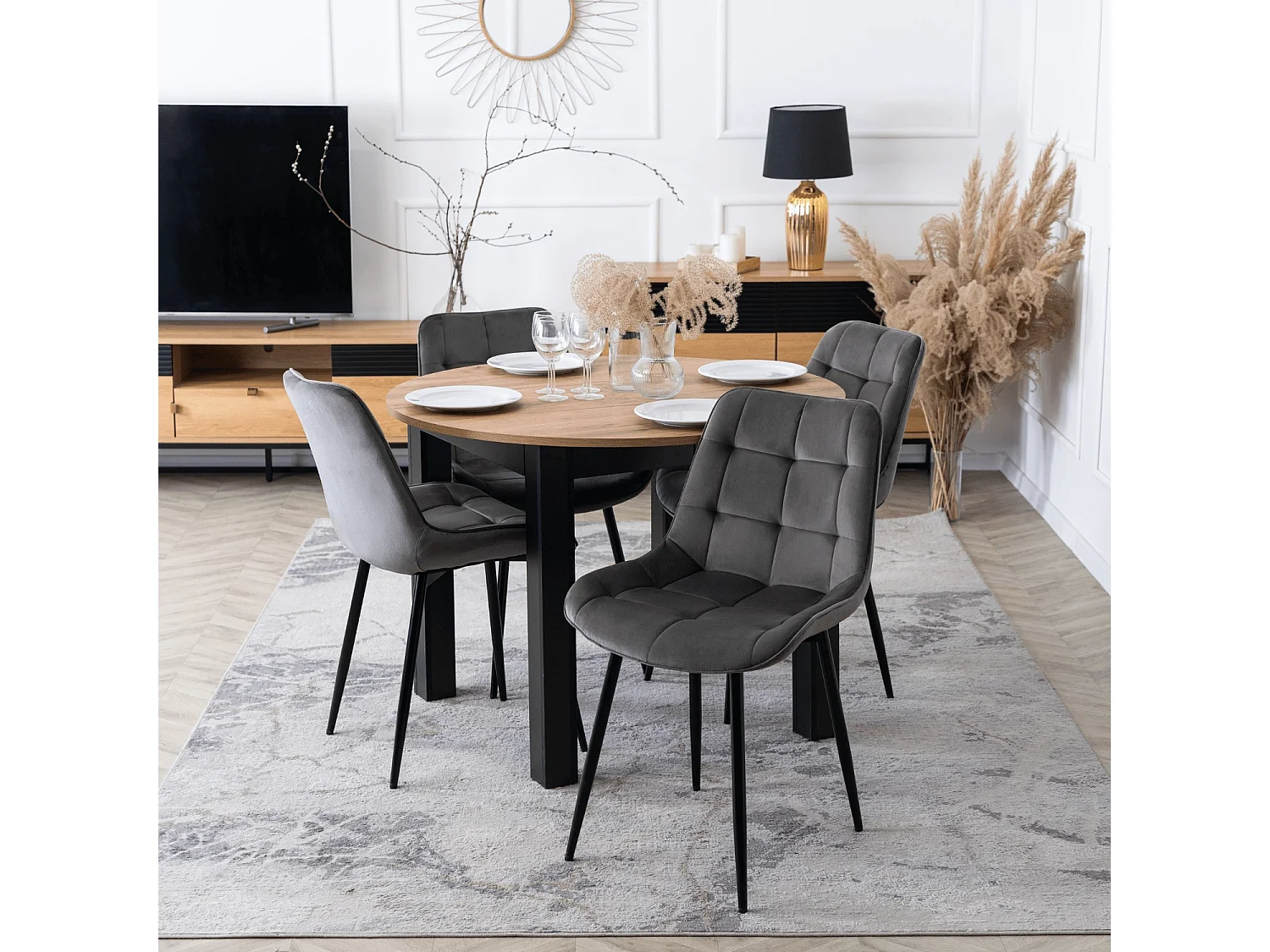CHRIS Dining Chair Grey Velour