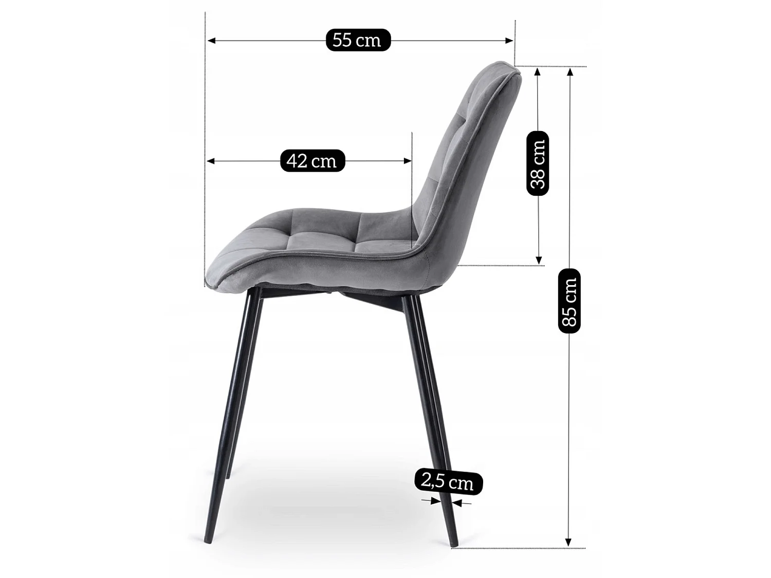 CHRIS Dining Chair Grey Velour
