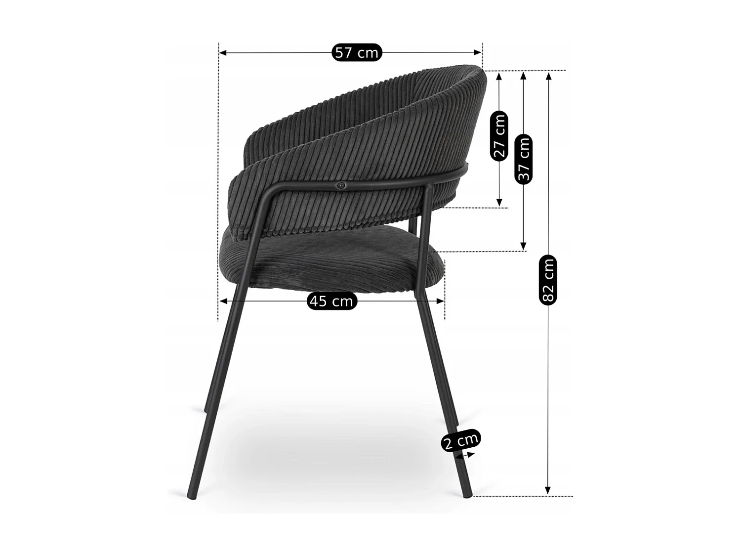 Chaise TINKA Noire en Velours Côtelé