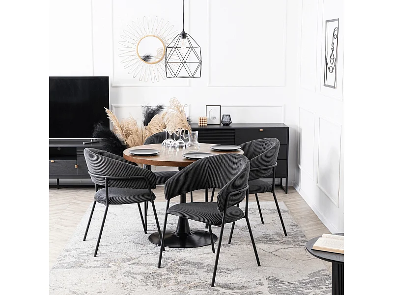 Chaise TINKA Noire en Velours Côtelé