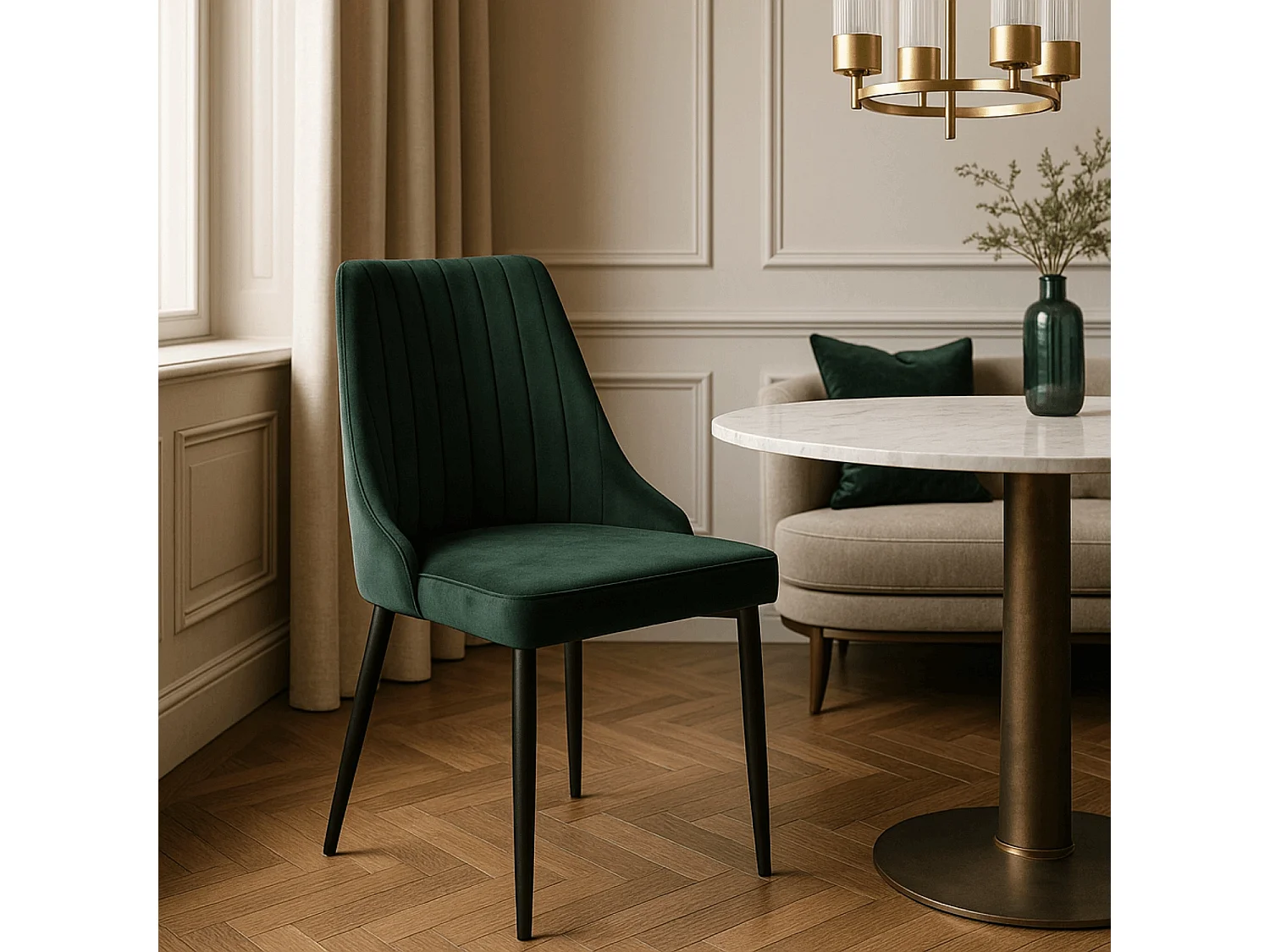 BARI Dining Chair Green Velour