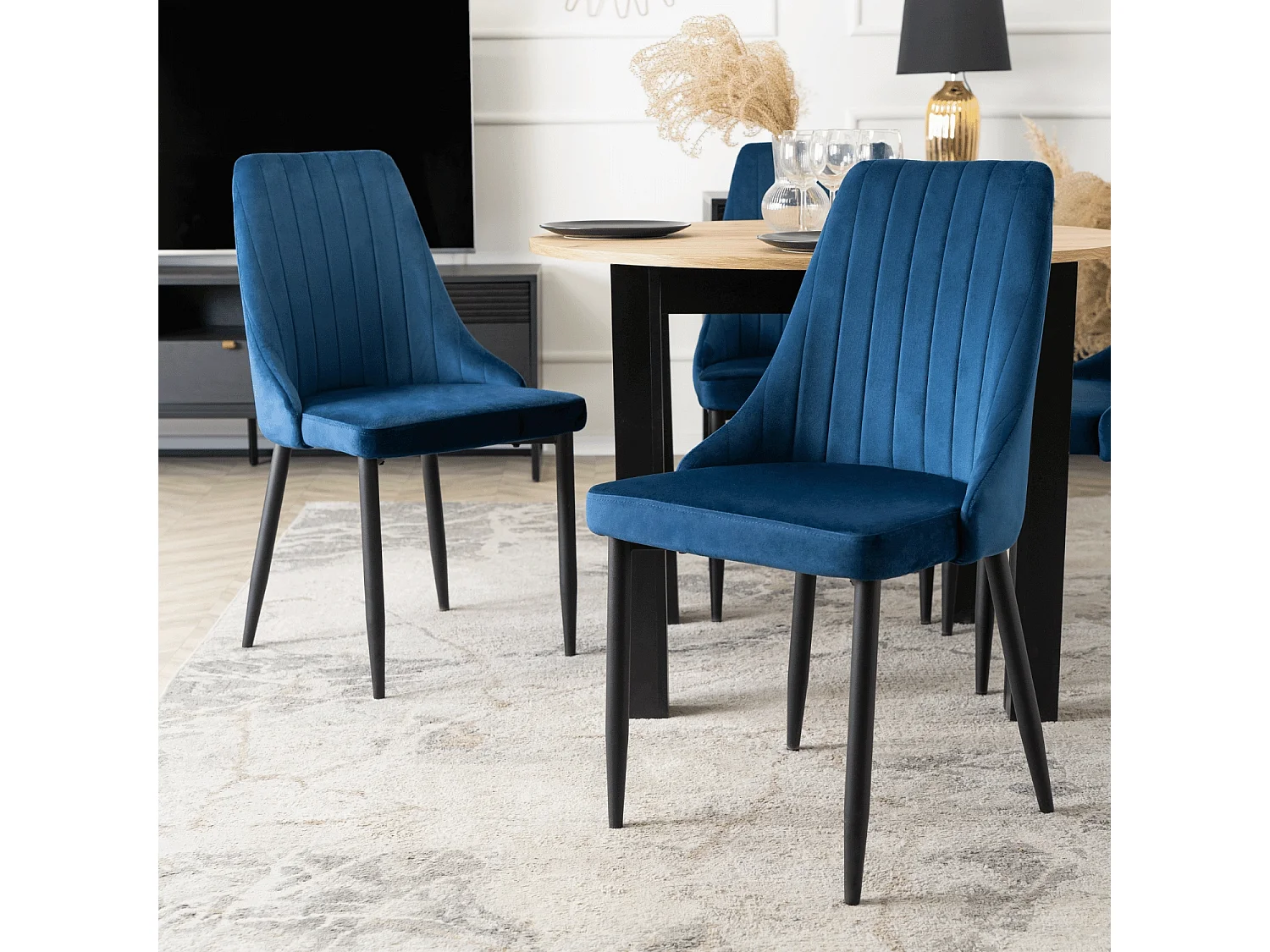 BARI Dining Chair Navy Blue Velour