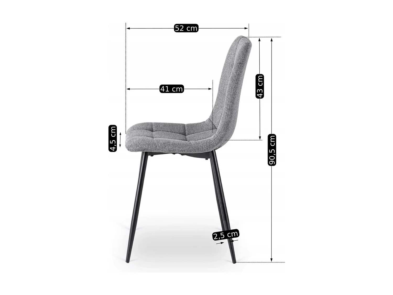 Chaise PERU 2 Grise Rembourrée