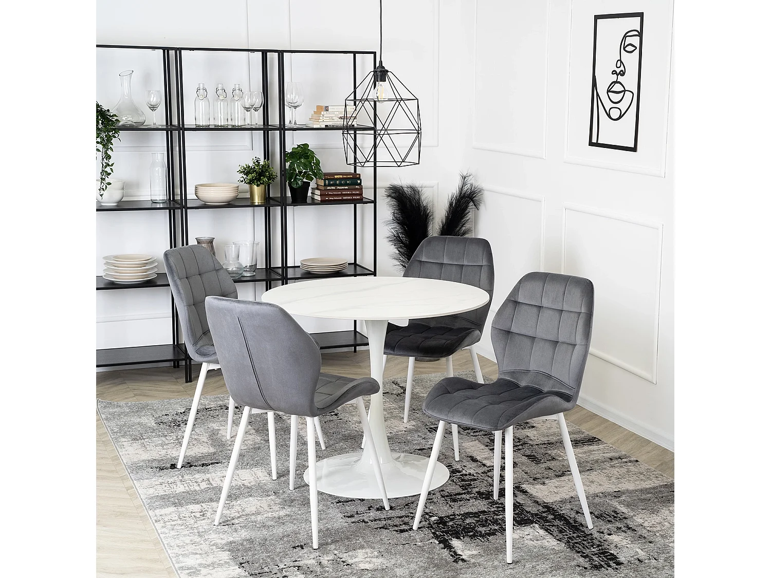 Chaise LUCKY Grise avec Pieds Blancs en Velours