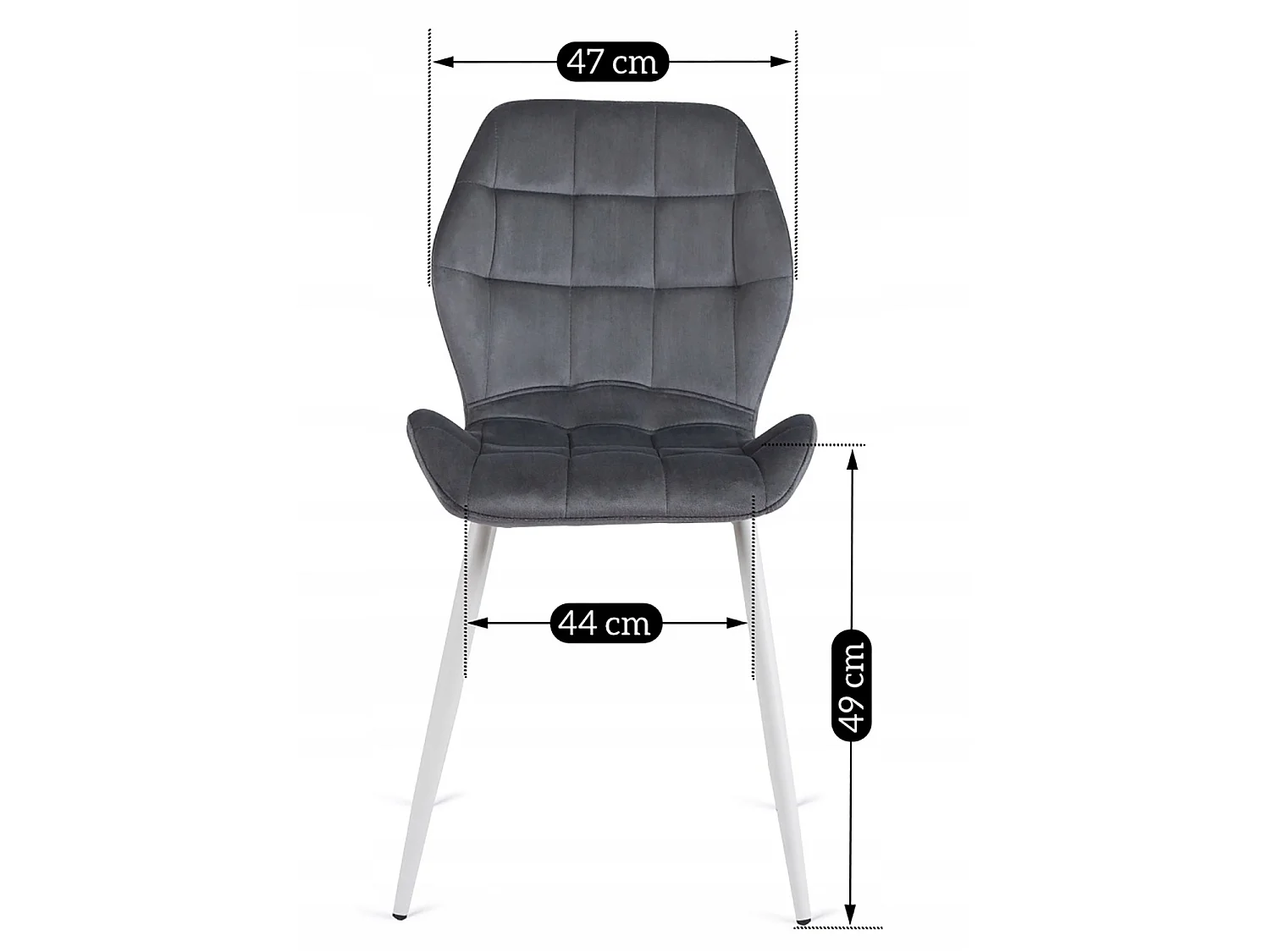 LUCKY Dining Chair Grey with White Legs Velour