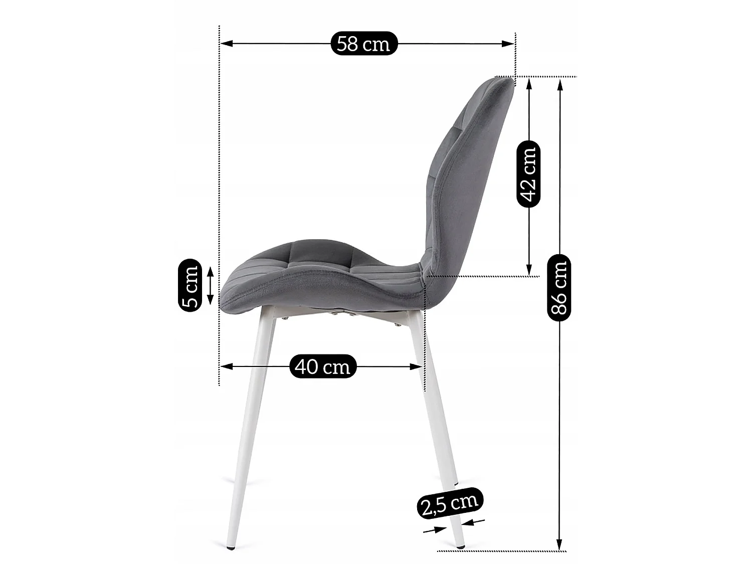 LUCKY Dining Chair Grey with White Legs Velour