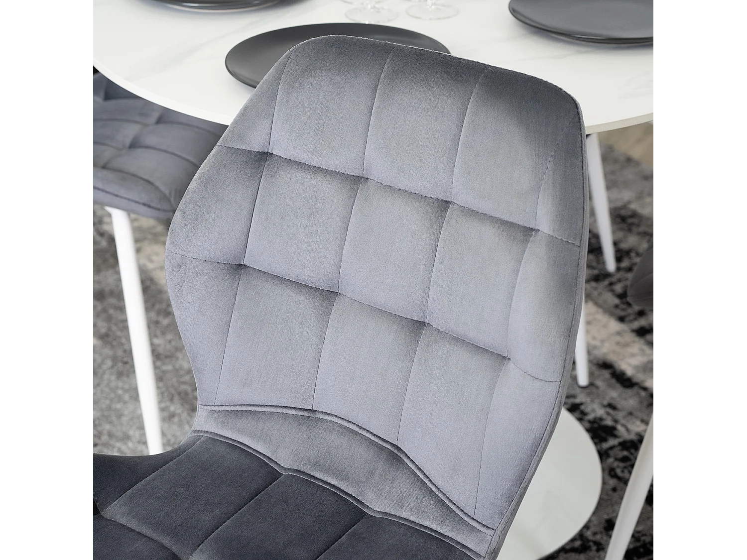 LUCKY Dining Chair Grey with White Legs Velour