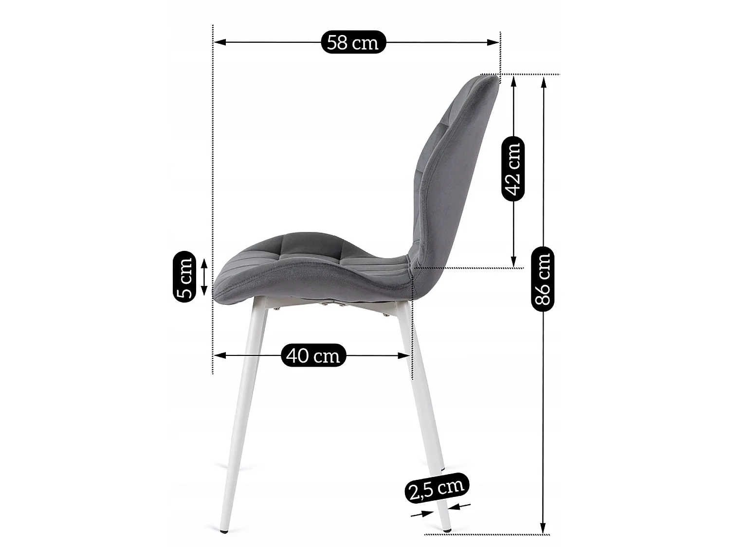 LUCKY Dining Chair Grey with White Legs Velour