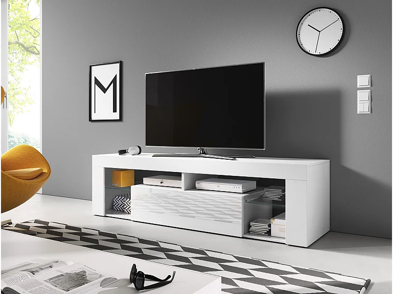 Armoire murale pour télévision au sol Eeverest 140 blanc / blanc brillant