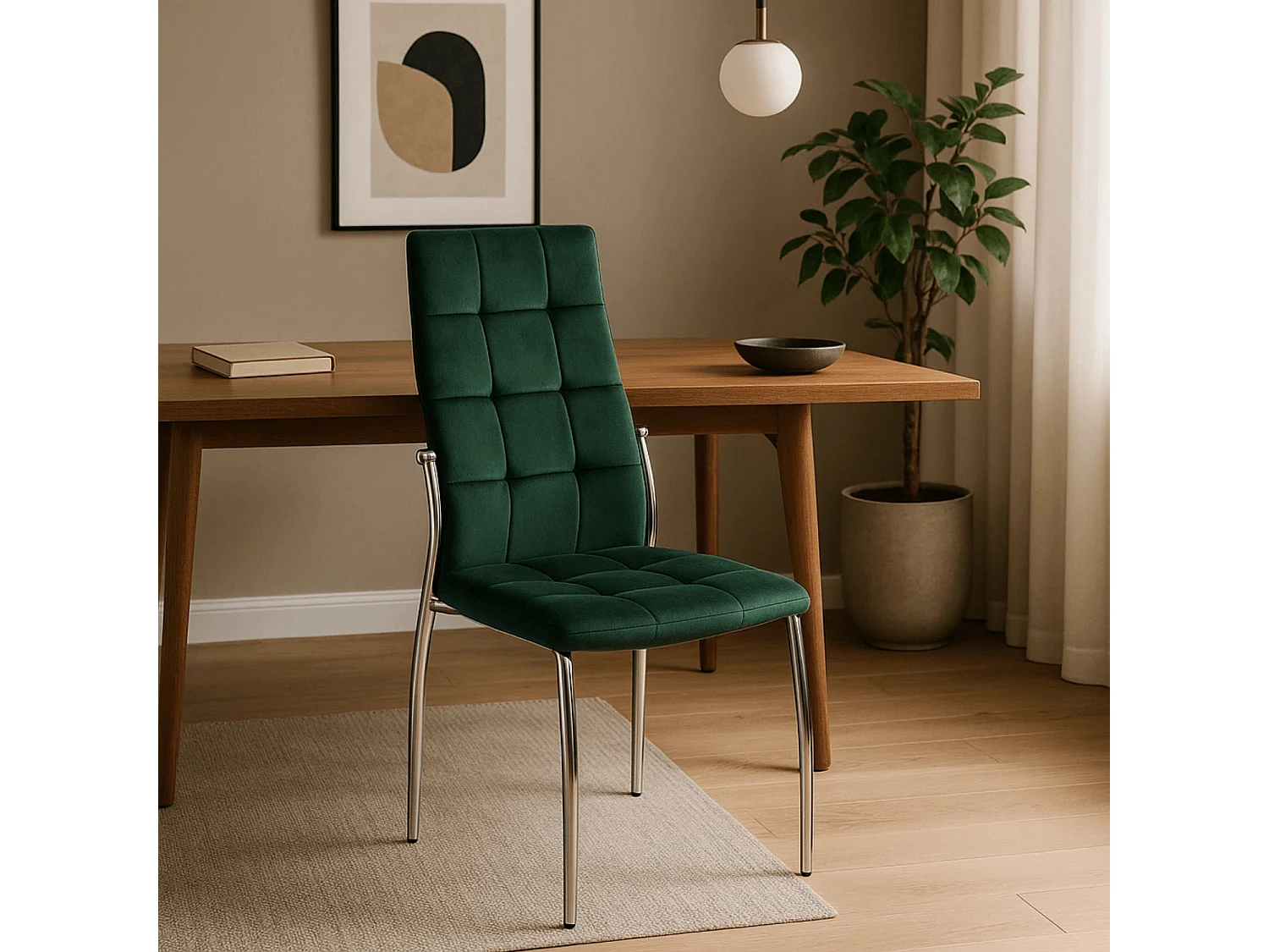 MOLLY Dining Chair Green Velour