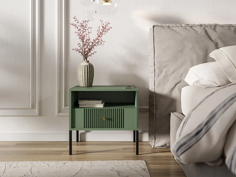 Table de chevet Iseo, vert fumé / noir / or