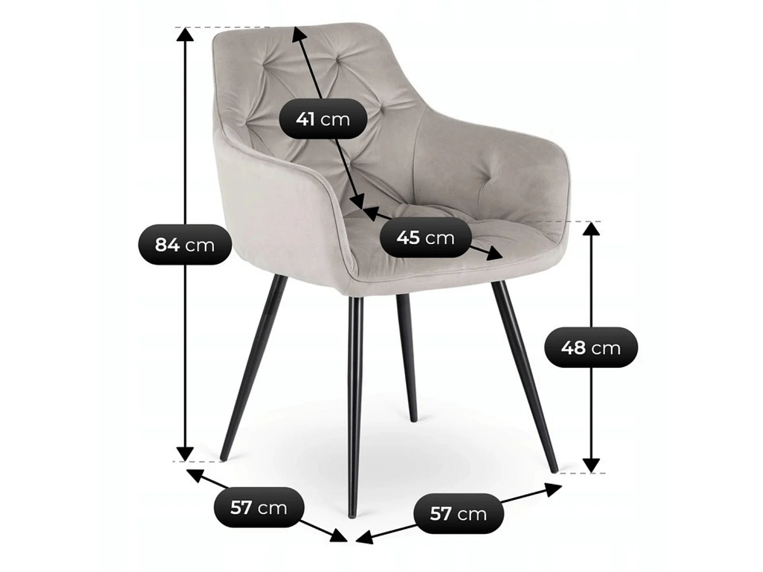 Chaise de salle à manger MODESTO en velours gris