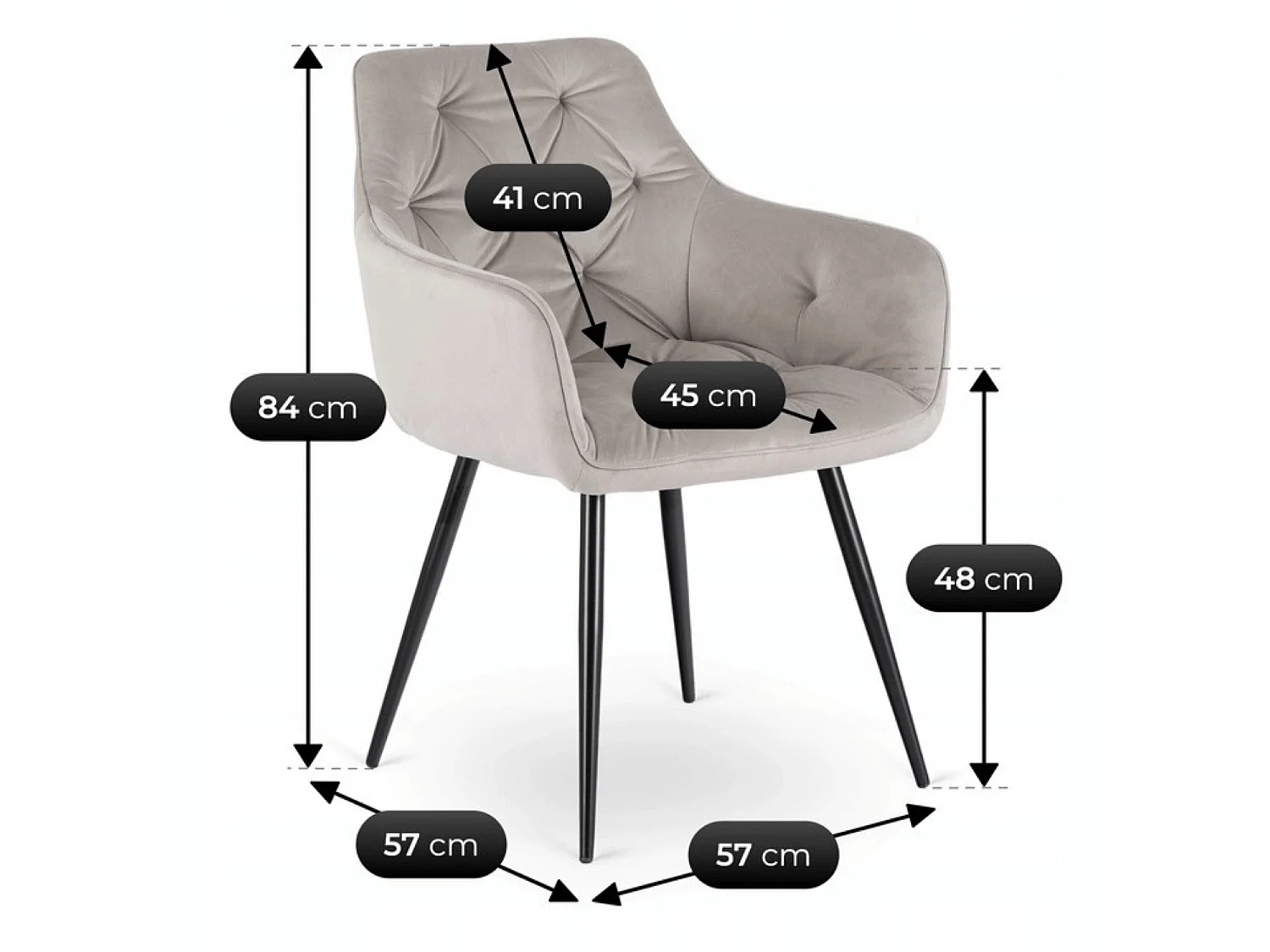 Chaise de salle à manger MODESTO en velours gris