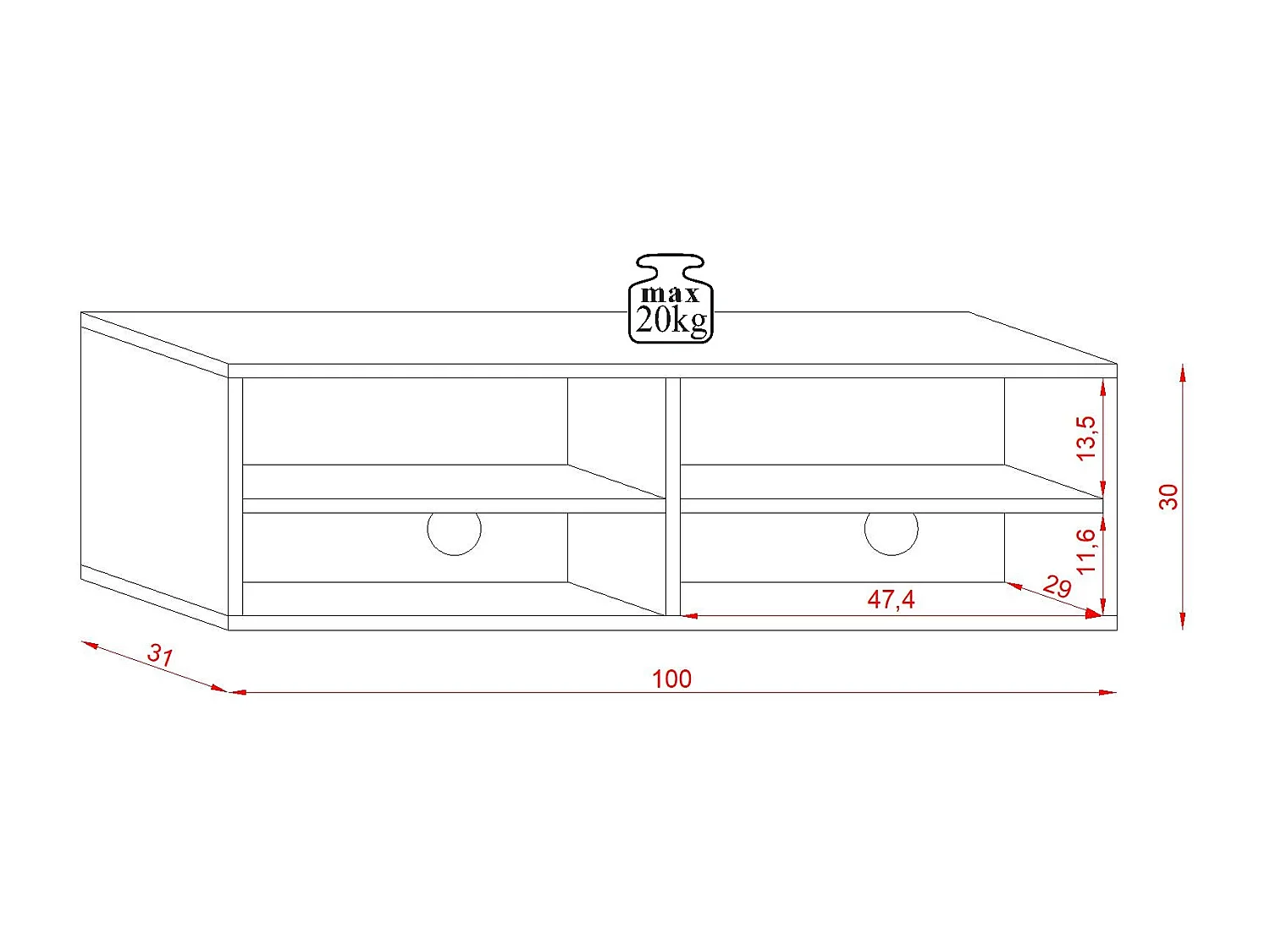 Armoire murale pour téléviseur mural Derby 100 noir / noir brillant