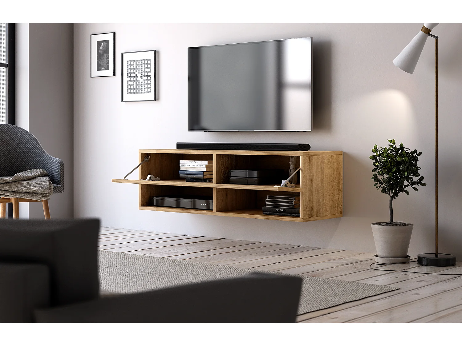 Armoire murale pour la télévision accrochée Derby 100 wotan oak / wotan oak