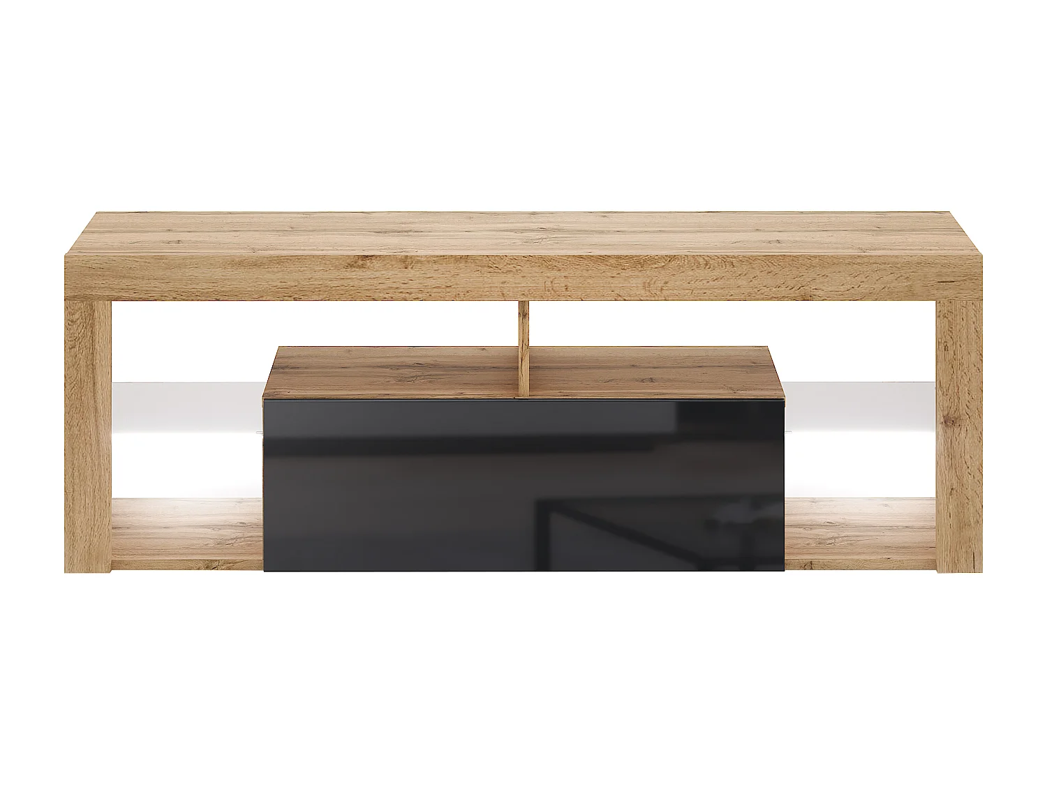 Armoire murale pour TV au sol Eeverest 140 wotan chêne / noir brillant avec éclairage LED