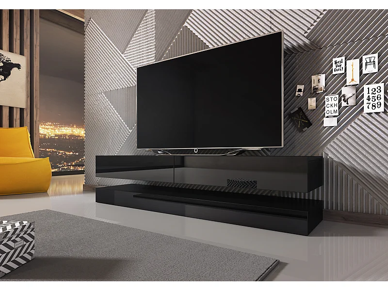 Armoire murale pour téléviseur mural Fly 140 noir / noir brillant