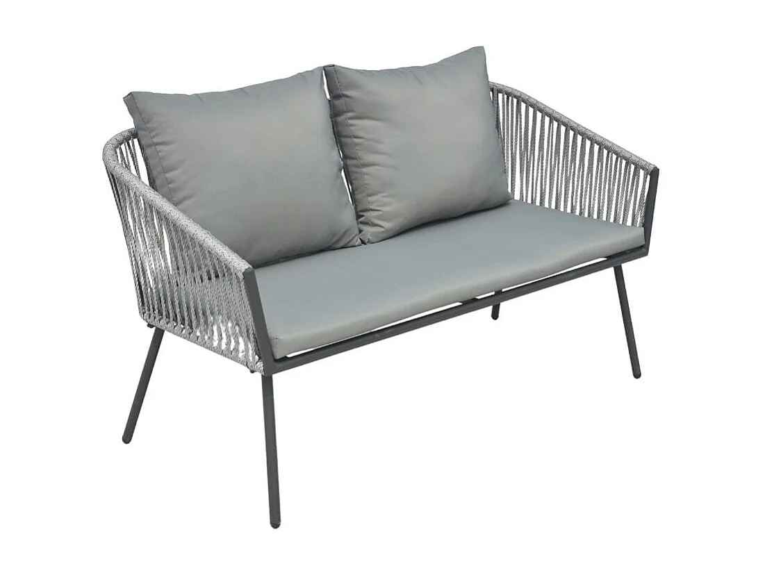 Conjunto de jardín Torino sofá doble + 2 sillas + mesa + cojines gris