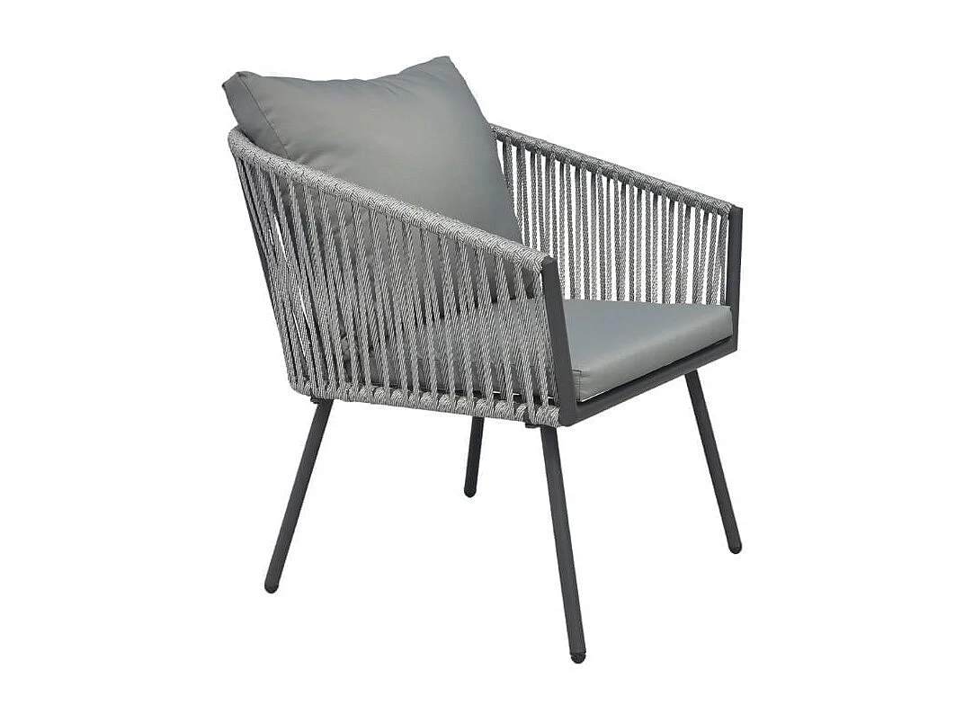 Conjunto de jardín Torino sofá doble + 2 sillas + mesa + cojines gris