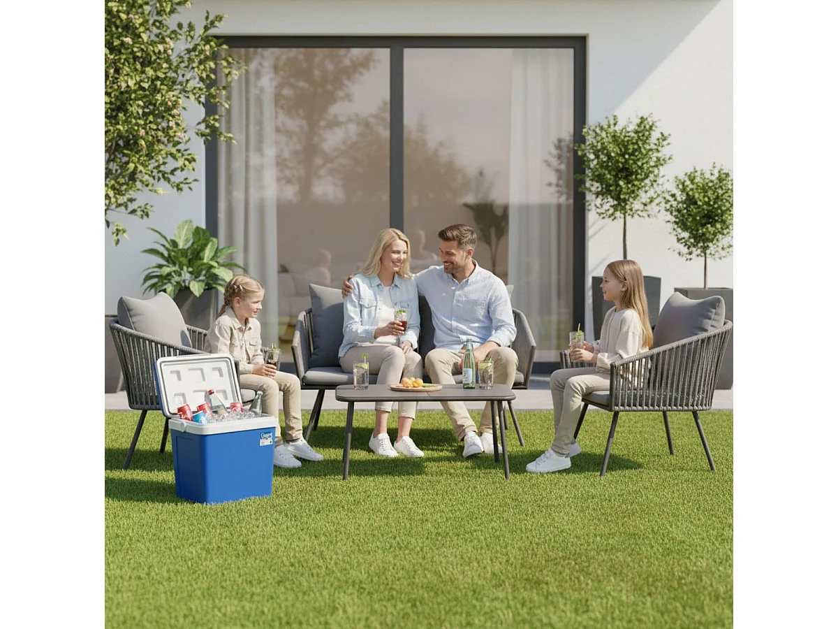 Conjunto de jardín Torino sofá doble + 2 sillas + mesa + cojines gris