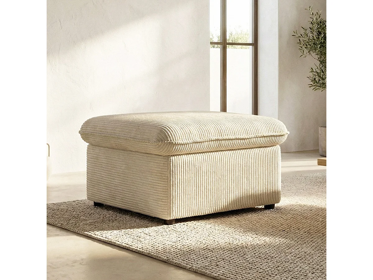 Pouf coffre de rangement en velours côtelé beige - Baya