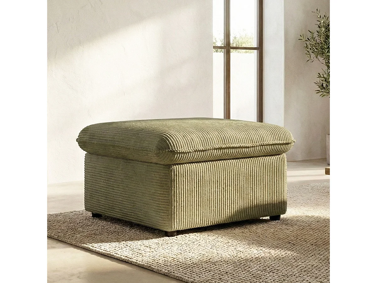 Pouf coffre de rangement en velours côtelé vert kaki - Baya