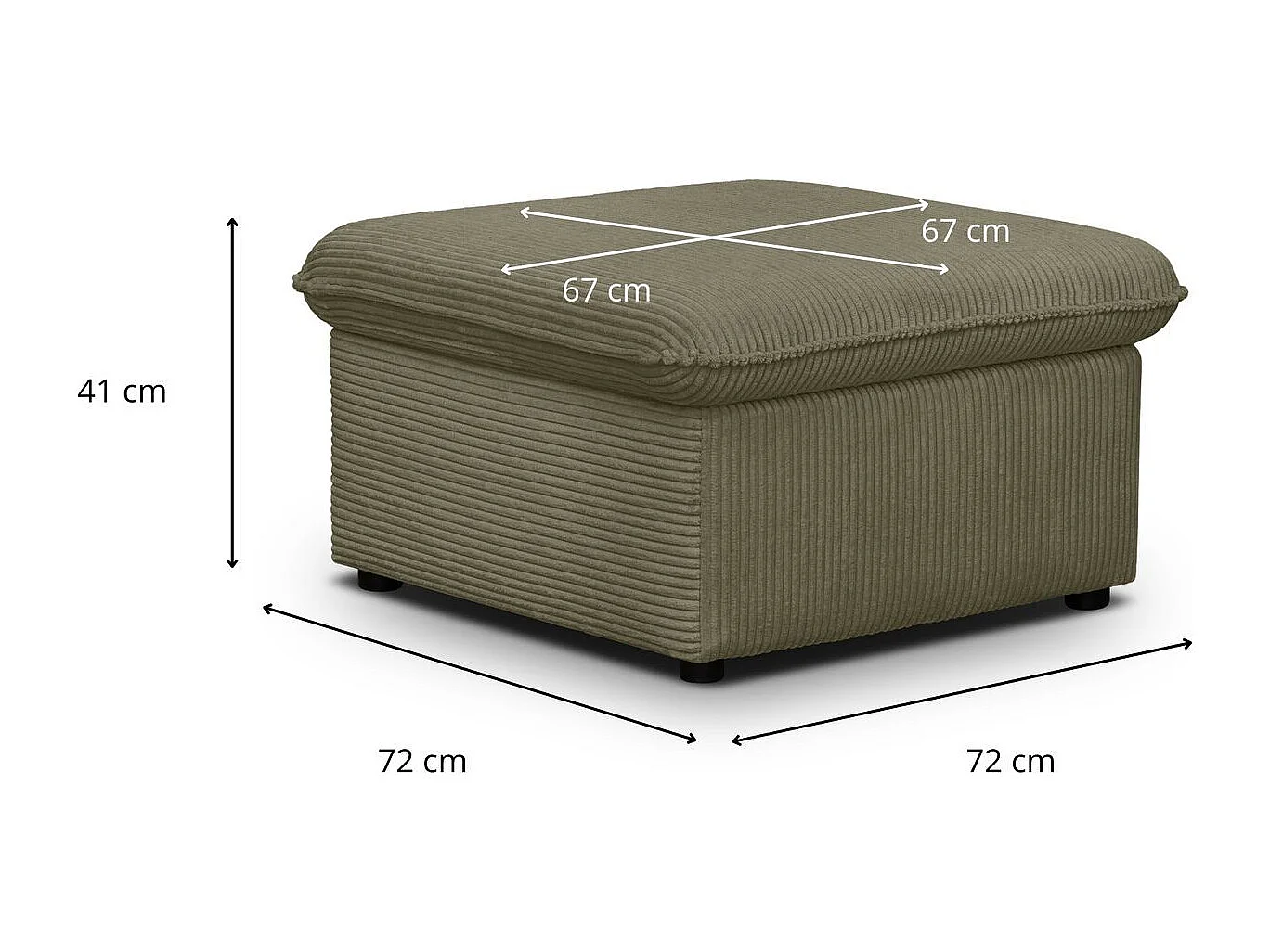 Pouf coffre de rangement en velours côtelé vert kaki - Baya